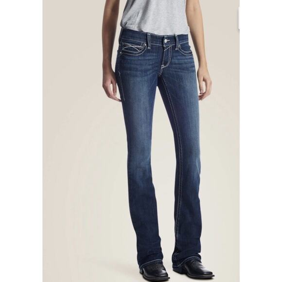 Ariat R.E.A.L Slim Bootcut Lakeshore Rosy Whipstich Stretchy Jeans Size 34 Waist - Picture 1 of 11